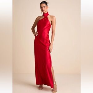 Madalena Red Satin Cowl Back Maxi Dress
Lulus size Small NWT